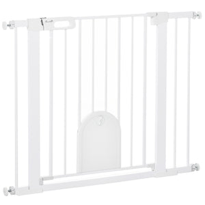 Extra-wide safety gate with small door, white