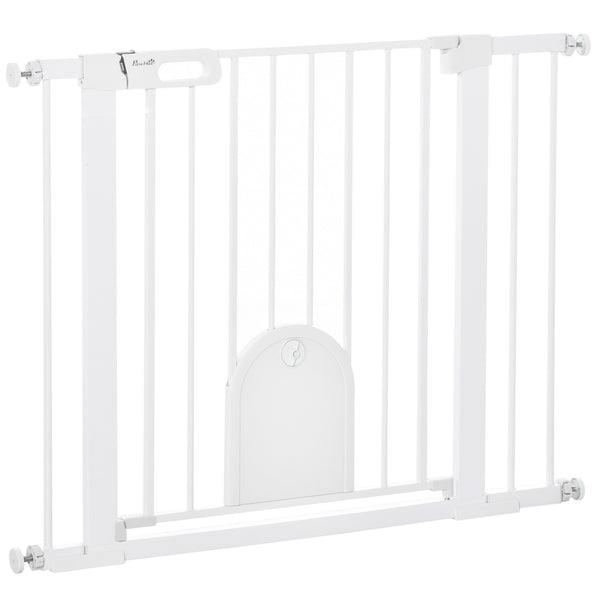 Extra-wide safety gate with small door, white