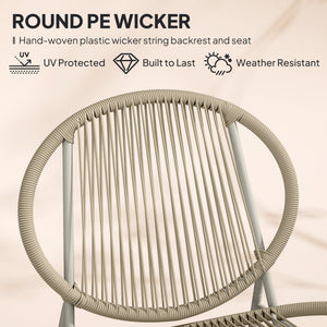 Rattan Bistro Set, 3 Piece Garden Furniture Set, Light Grey