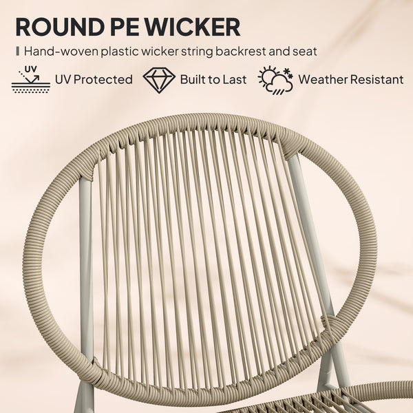 Rattan Bistro Set, 3 Piece Garden Furniture Set, Light Grey