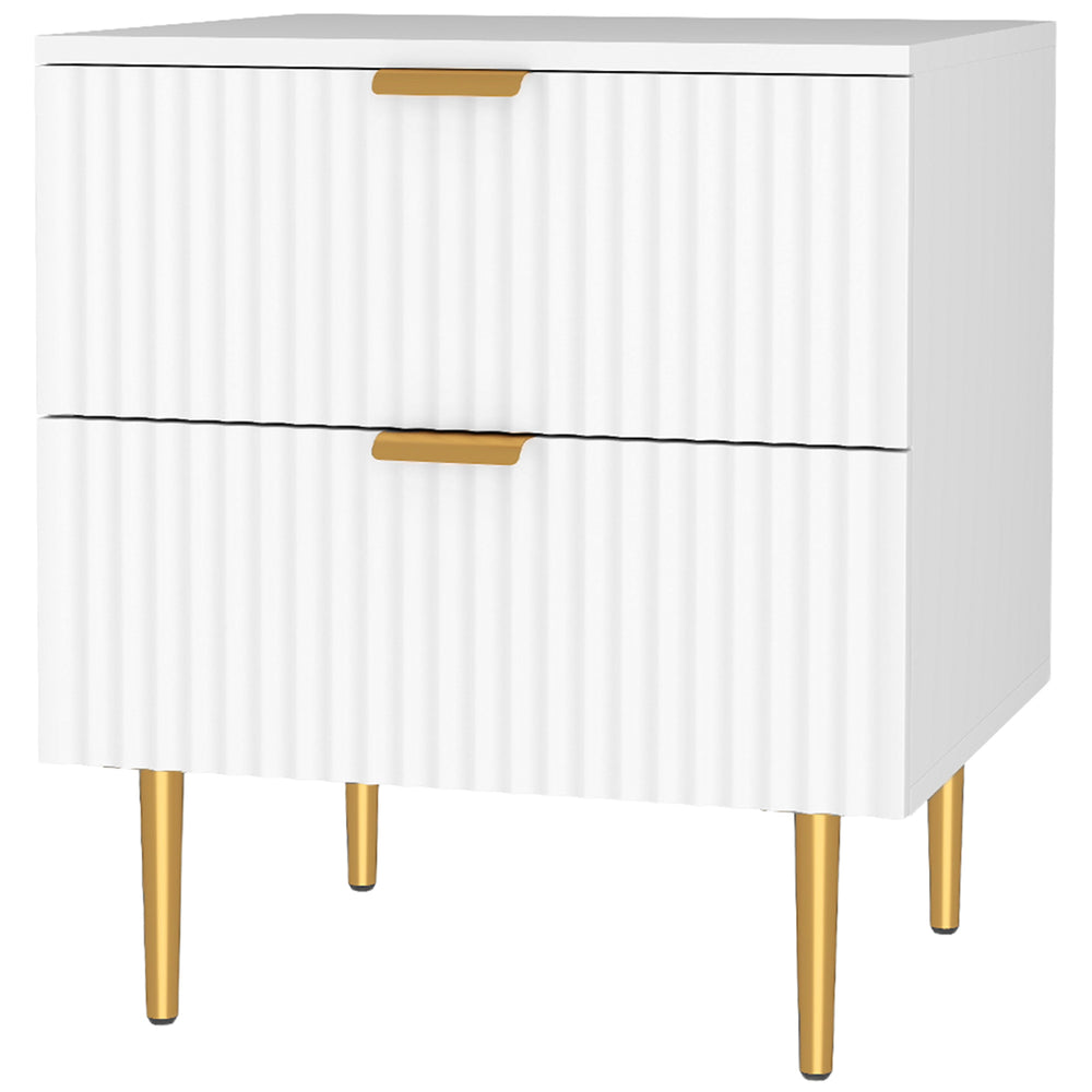 Modern bedside table with 2 drawers and metal legs, white