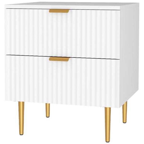 Modern bedside table with 2 drawers and metal legs, white