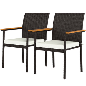 Set of 2 stackable wicker garden chairs with removable cushion, cream white