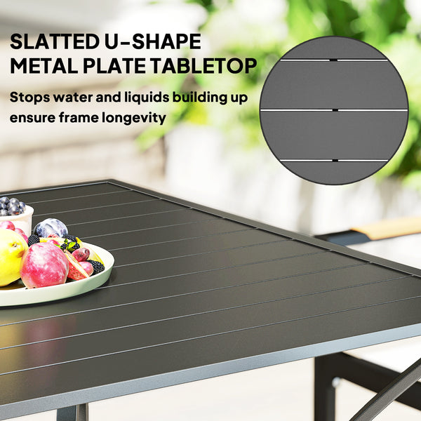 Square garden table with parasol hole, dark grey