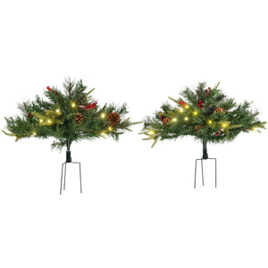 Small 1.5 ft lighted artificial Christmas tree with pinecones and red berries – Indoor and outdoor