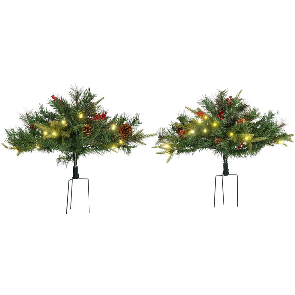 Small 1.5 ft lighted artificial Christmas tree with pinecones and red berries – Indoor and outdoor