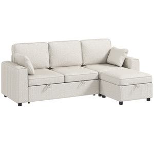 Modular sectional sofa bed with reversible storage ottoman and spring cushions, beige