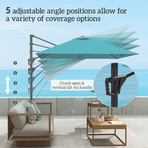 8-foot square cantilever parasol with cross base, blue