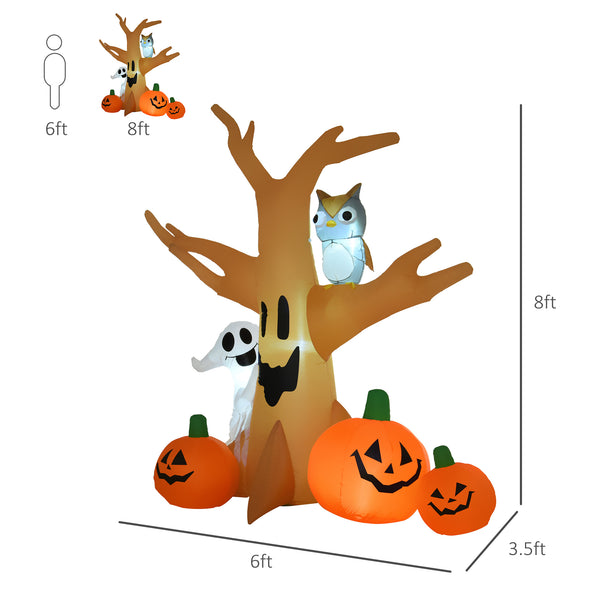 Inflatable Haunted Tree Decoration with Owl, Ghost, Pumpkins, LED Display