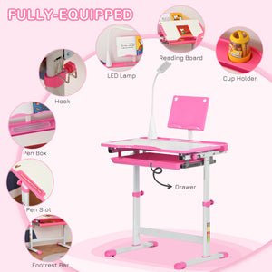 Children's study table with tilting top, pink