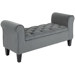Button Tufted Storage Ottoman Bench, Gray