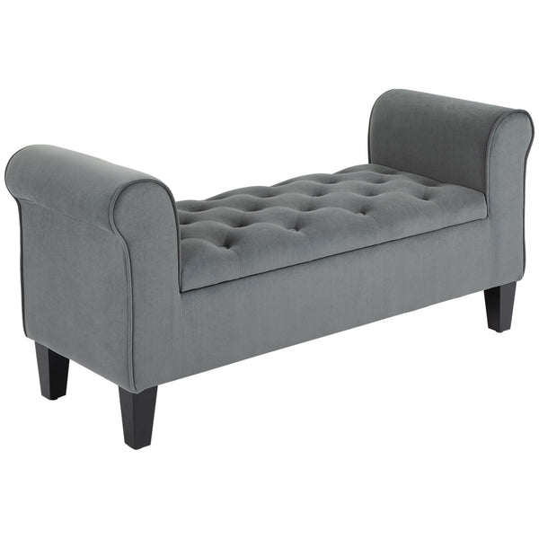 Button Tufted Storage Ottoman Bench, Gray