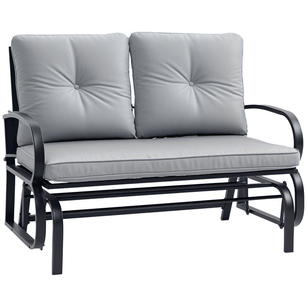 Two-seater rocking chair with steel frame and cushions, grey