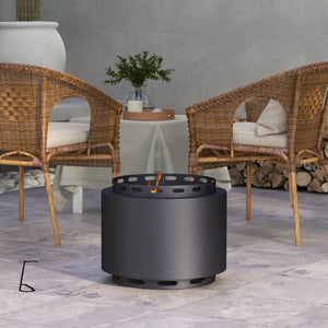 Smokeless wood-burning fireplace with poker, black