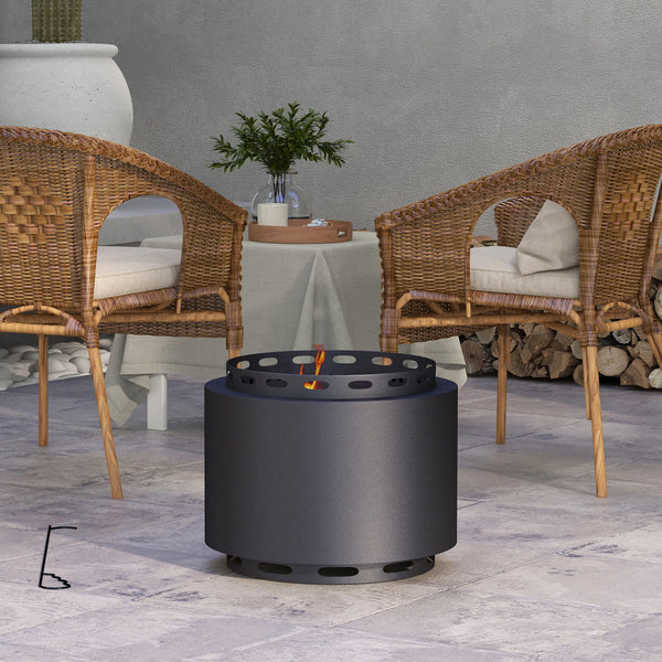 Smokeless wood-burning fireplace with poker, black