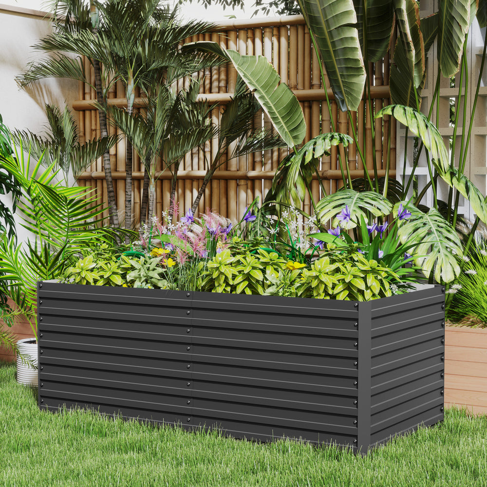 Galvanized steel raised garden bed, for growing flowers, herbs, and vegetables, dark gray