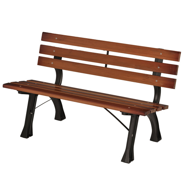 Two-seater garden bench in aluminium and wood with slatted backrest