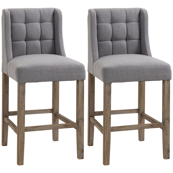 Modern upholstered and padded bar stools, grey