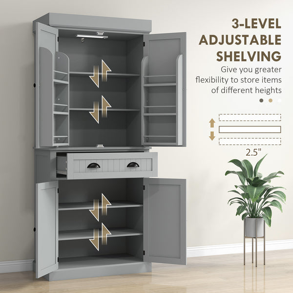 Storage unit with LED lighting and spice shelves, gray