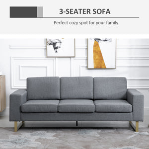 3 seater sofa upholstered in linen with steel legs, dark grey