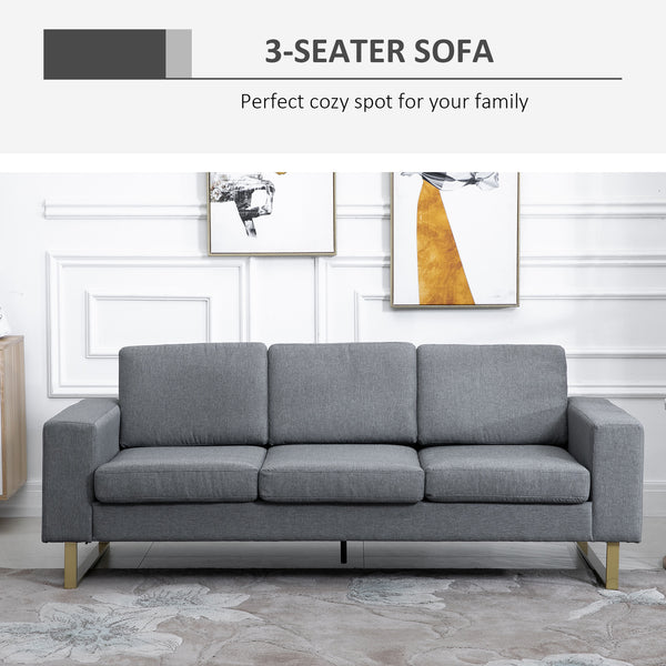 3 seater sofa upholstered in linen with steel legs, dark grey