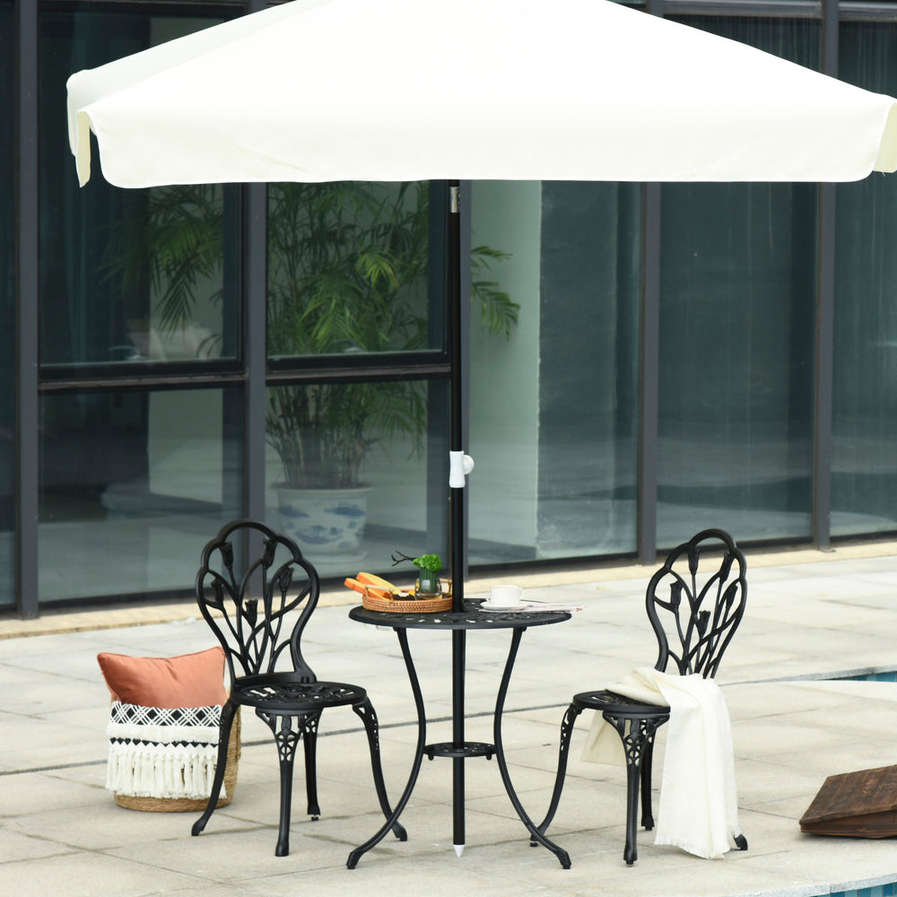 3PCs Patio Bistro Set, Outdoor Cast Aluminum Garden Table and Chairs with Umbrella Hole for Balcony, Black