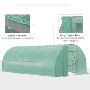 Tunnel greenhouse with drainage, PE cover, sturdy steel frame, green