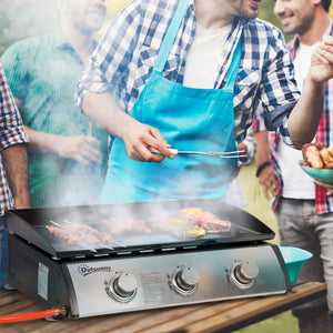 3-Burner Liquid Gas Barbecue, Portable and Tabletop, Ideal for Camping and Picnics, Silver.