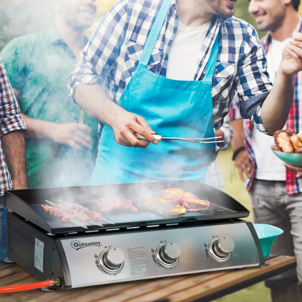 3-Burner Liquid Gas Barbecue, Portable and Tabletop, Ideal for Camping and Picnics, Silver.
