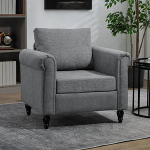 Upholstered occasional chair with armrests and rubberwood legs, light grey