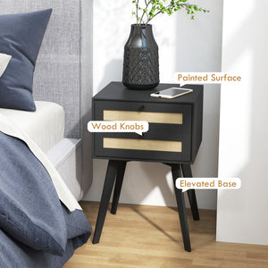 Set of 2 Bohemian Bedside Tables with 2 Drawers in Rattan, Black
