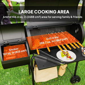 Portable Charcoal Grill with Offset Smoker, Black