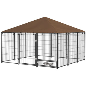 Enclosure with awning and rotating bowls, coffee color