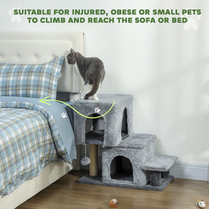 4-Step Pet Stairs with Scratching Posts, Grey