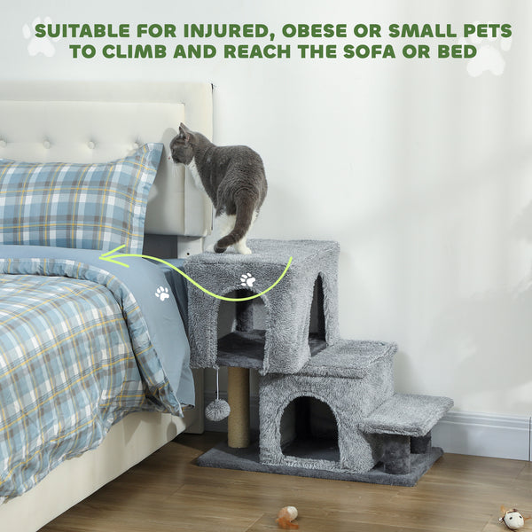 4-Step Pet Stairs with Scratching Posts, Grey