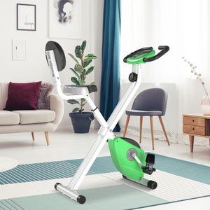 Magnetic foldable exercise bike with 8 resistance levels and LCD screen – Green and white