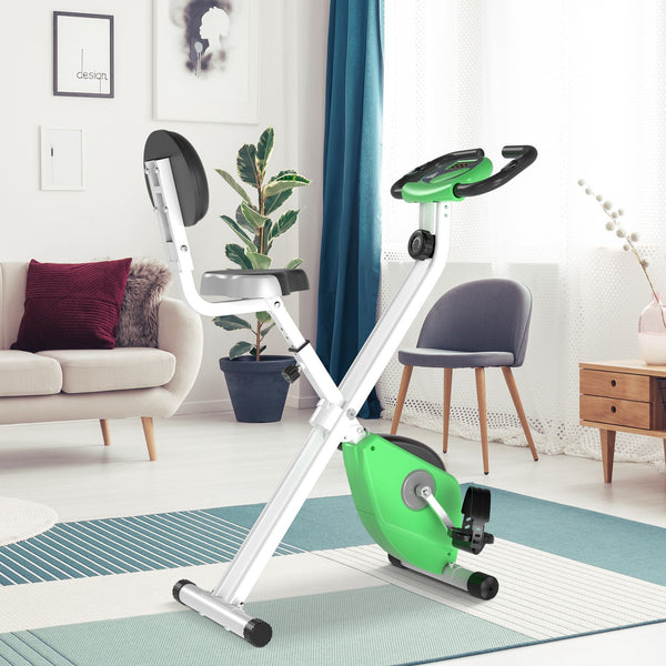 Magnetic foldable exercise bike with 8 resistance levels and LCD screen – Green and white