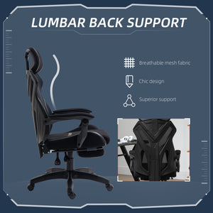 Ergonomic gaming chair with footrest, black