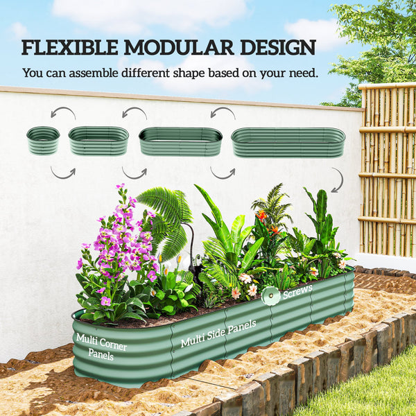 Galvanized raised planter kit with safety edging, green