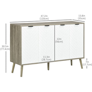Modern sideboard with adjustable shelves and 4 doors, grey/white
