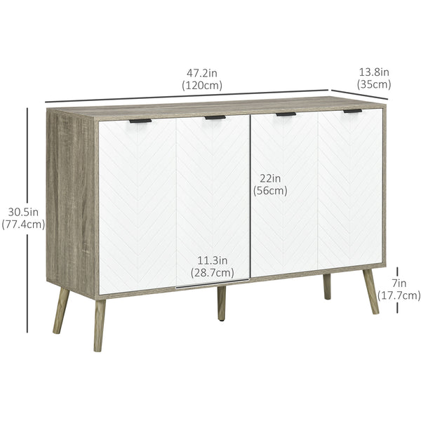 Modern sideboard with adjustable shelves and 4 doors, grey/white