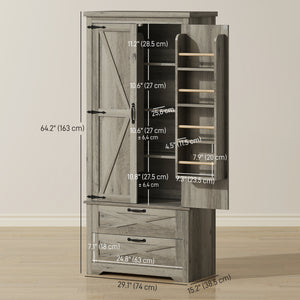 Country Style Pantry with Drawers, Distressed Gray