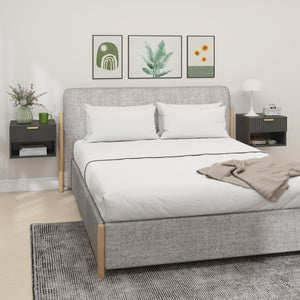 Set of 2 wall-mounted bedside tables with drawer and open shelf, black