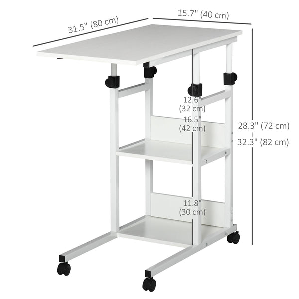 Height Adjustable Standing Desk with Casters, White