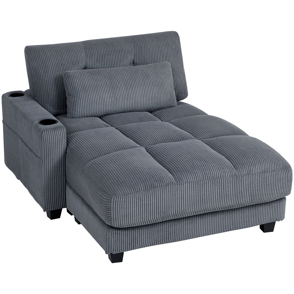Large Corduroy Reading Sofa with 2 Cup Holders, Dark Grey