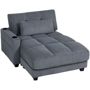 Large Corduroy Reading Sofa with 2 Cup Holders, Dark Grey