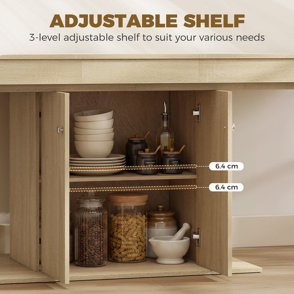 Expandable dining table 55 to 71 in. with storage, natural wood look