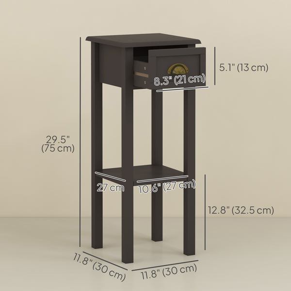2-Tier Side Table with Drawer and Shelf, Coffee