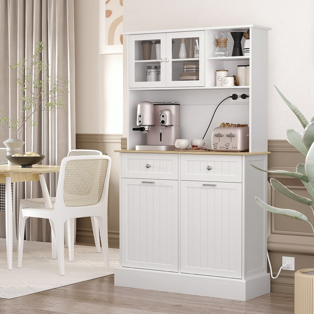 Kitchen cabinet with charging station and 2 tilting cupboards, white