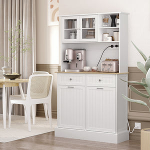 Kitchen cabinet with charging station and 2 tilting cupboards, white